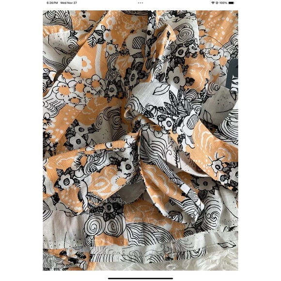 Modcloth Peeking at Perfection Wm’s Sz 16 A-Line Wrap Skirt Floral Peach Orange - Picture 11 of 11